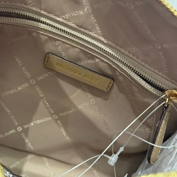 NWT Michael Kors Jet Set Women Medium Metallic Logo Debossed Satchel Bag - Picture 8 of 9